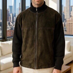 VTG Suede Jacket Mondo di Marco Sweater Full Zip Italian Leather M